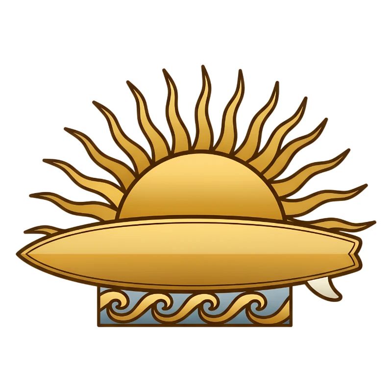 Soleil doré avec planche de surf et surfeur des vagues de mer
