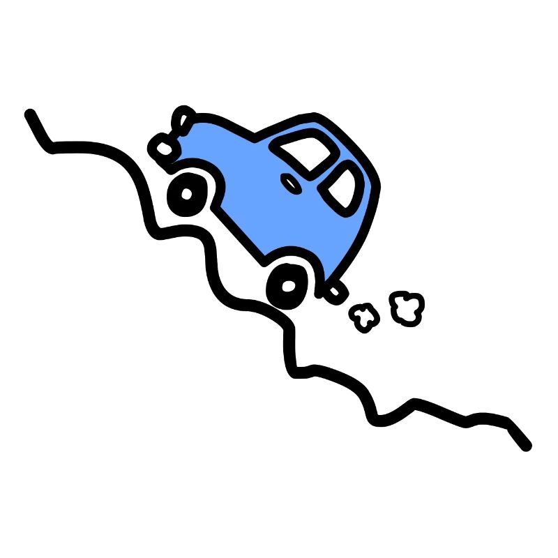 Blue car going up a hill