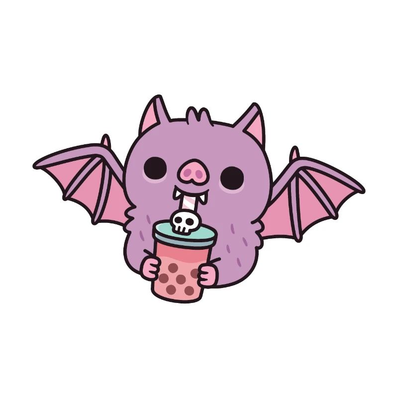 Cute Vampire Bat Drinking Bubble Tea