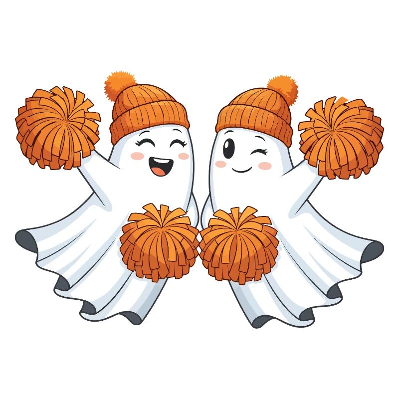 Cute ghosts with pompoms