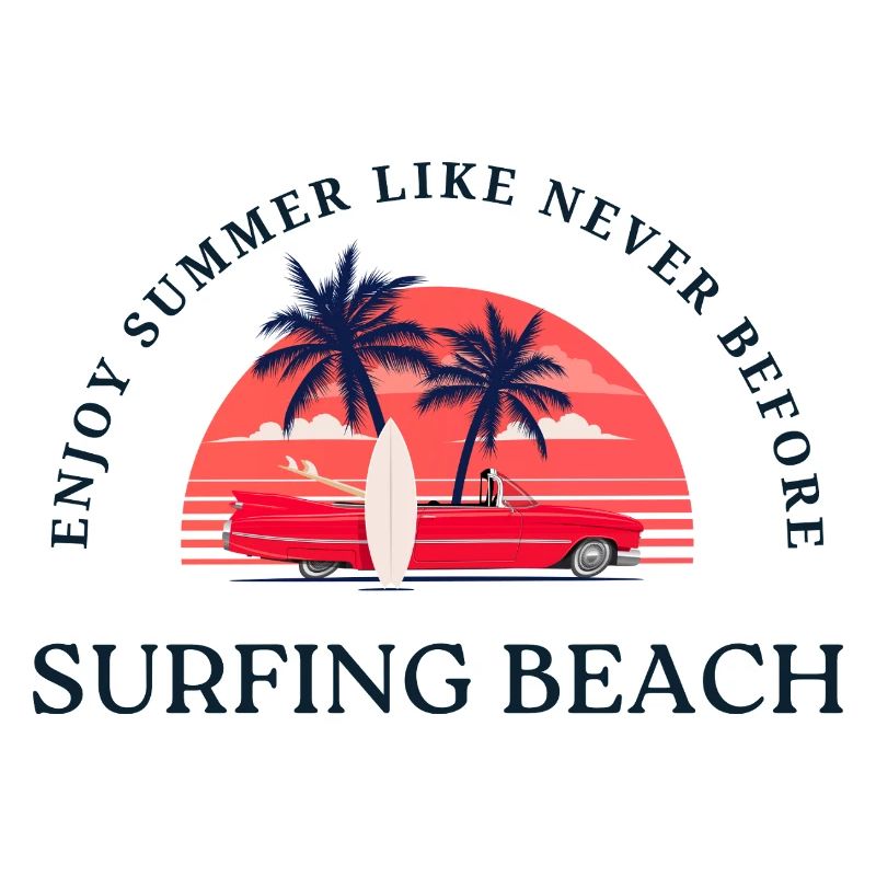 Summer Beach Surfing with Palm Trees