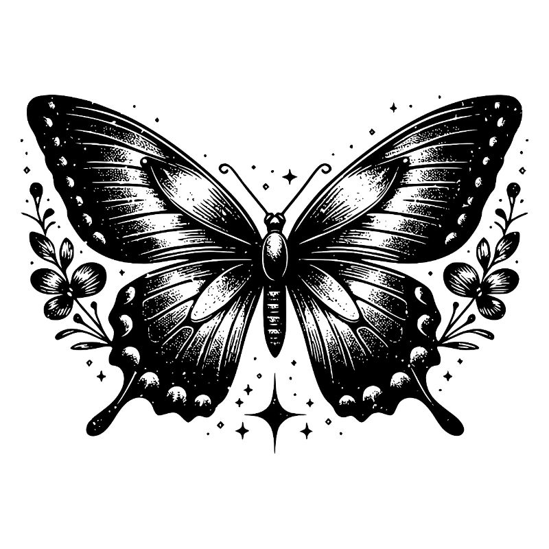 Papillon noir et blanc bohème