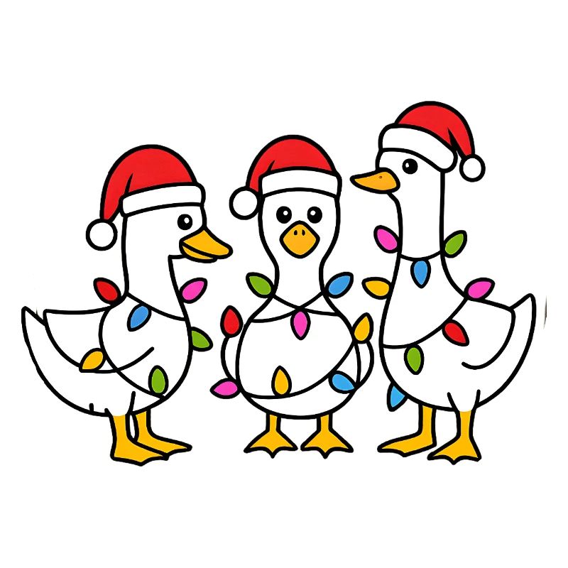 Three Festive Ducks in Santa Hats