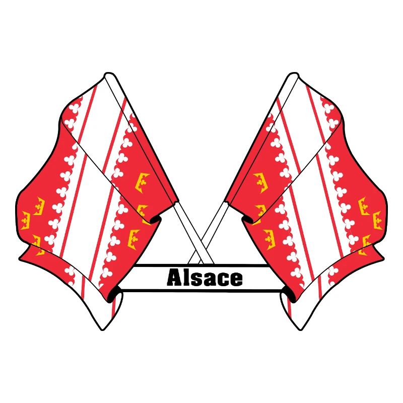 Drapeaux d’Alsace croisés avec le texte « Alsace »
