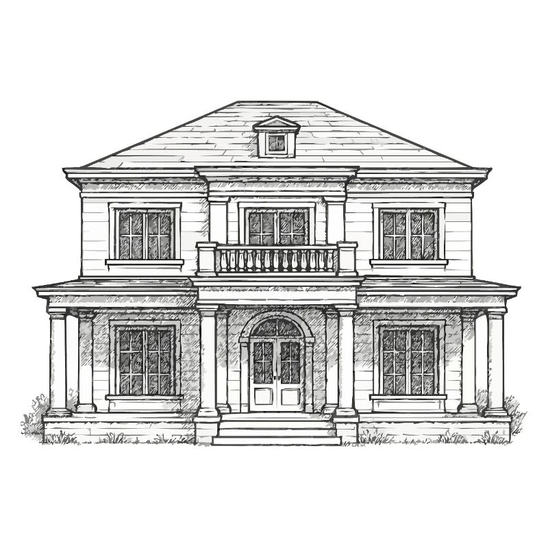 Classic front building line drawing