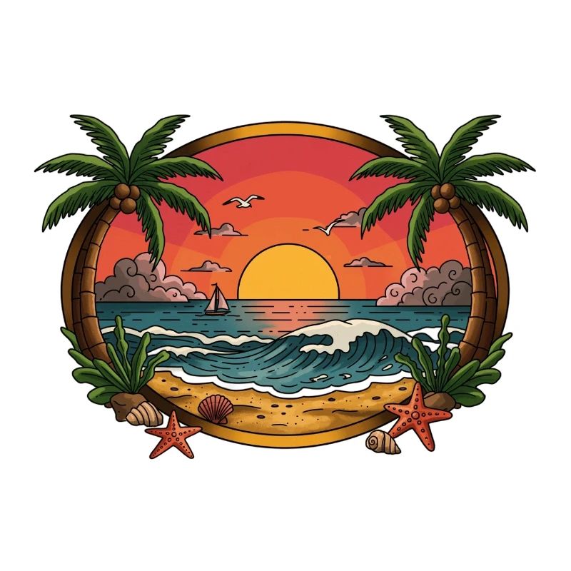 Tropical Sunset Wave Circle