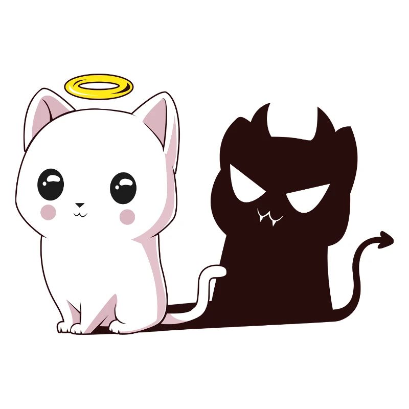 Kawaii Angel Cat with Devil Shadow