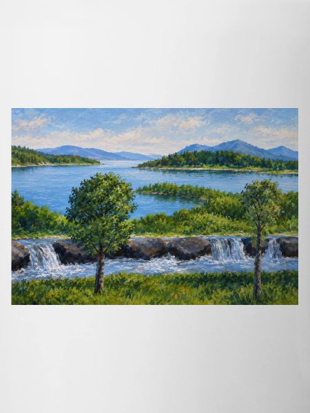 Flusslandschaft mit Wasserfall