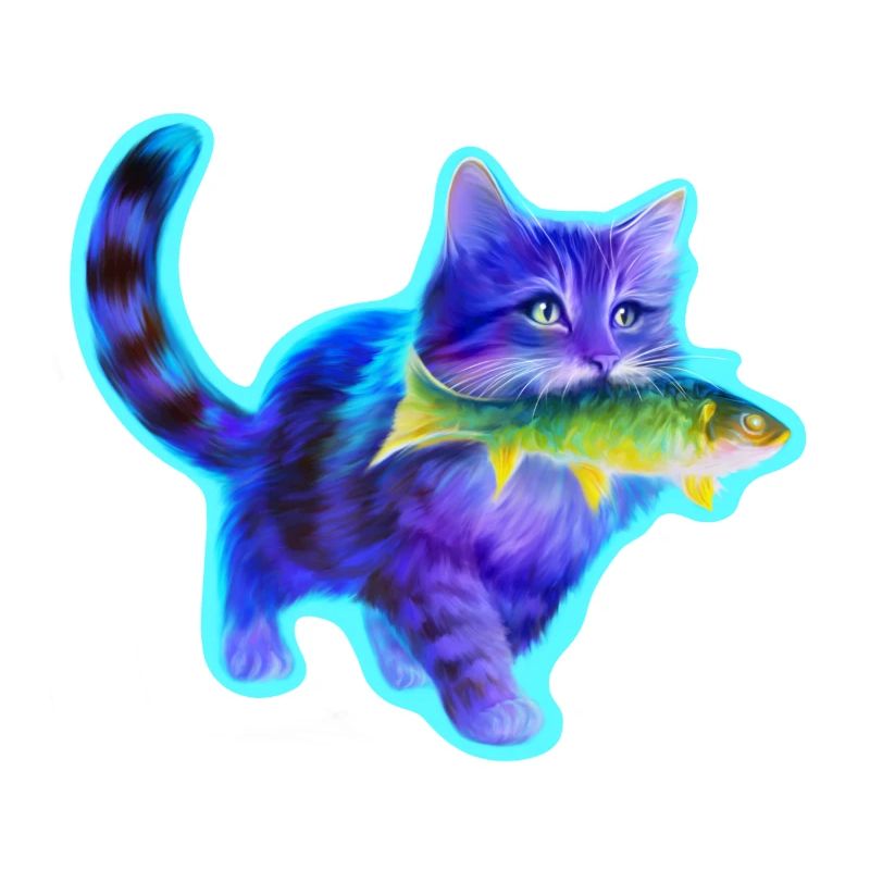 Cat walks with fish