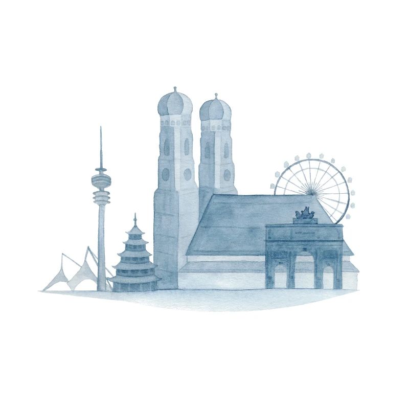 Horizon de Munich - Aquarelle peinte à la main