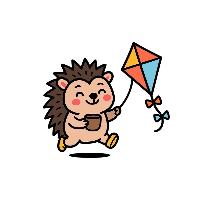 Hedgehog with kite and cup