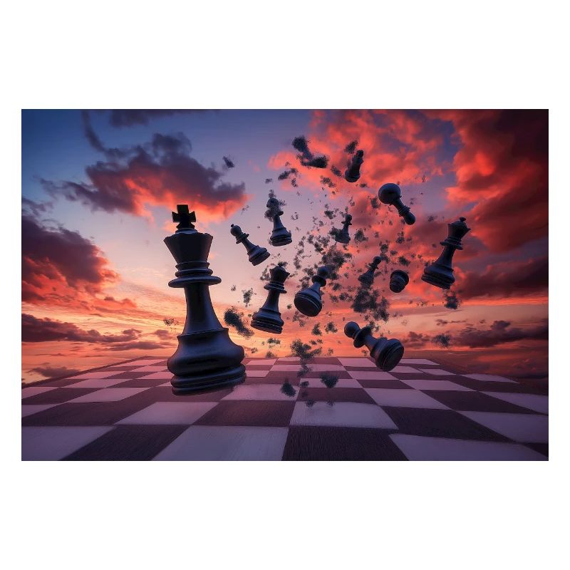 Des pièces d’échecs dans la tempête des couleurs