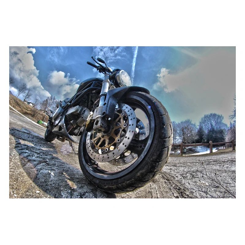 Frontal motorcycle on the road