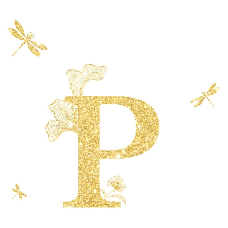 Lettre p paillettes doré libellule - idée cadeau