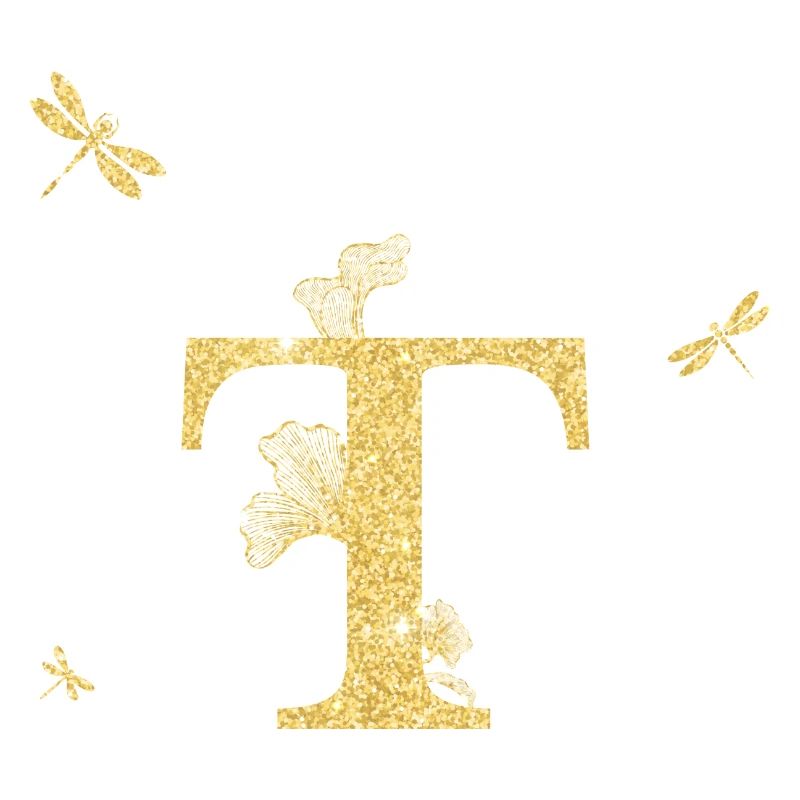 Buchstabe t Goldene Glitzerlibelle - Geschenkidee