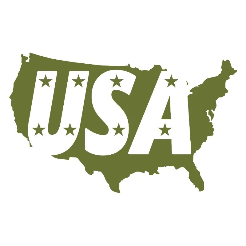 Olive Grey USA Map with Star Print