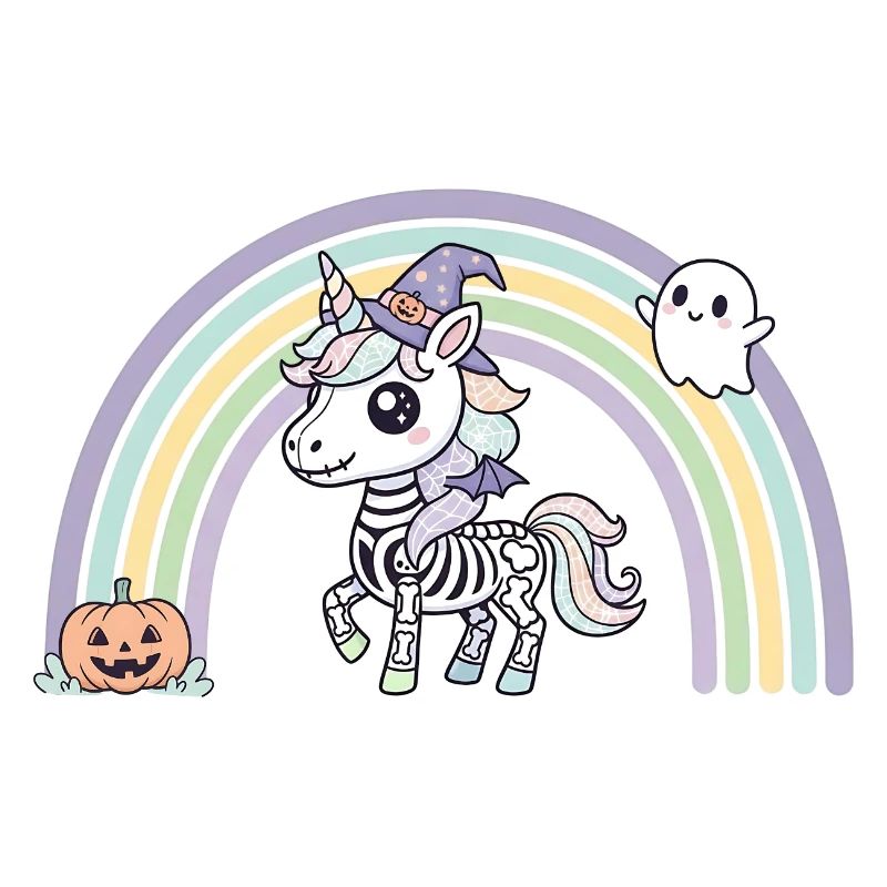 BOHO Skelett‑Einhorn mit Regenbogen – Halloween 