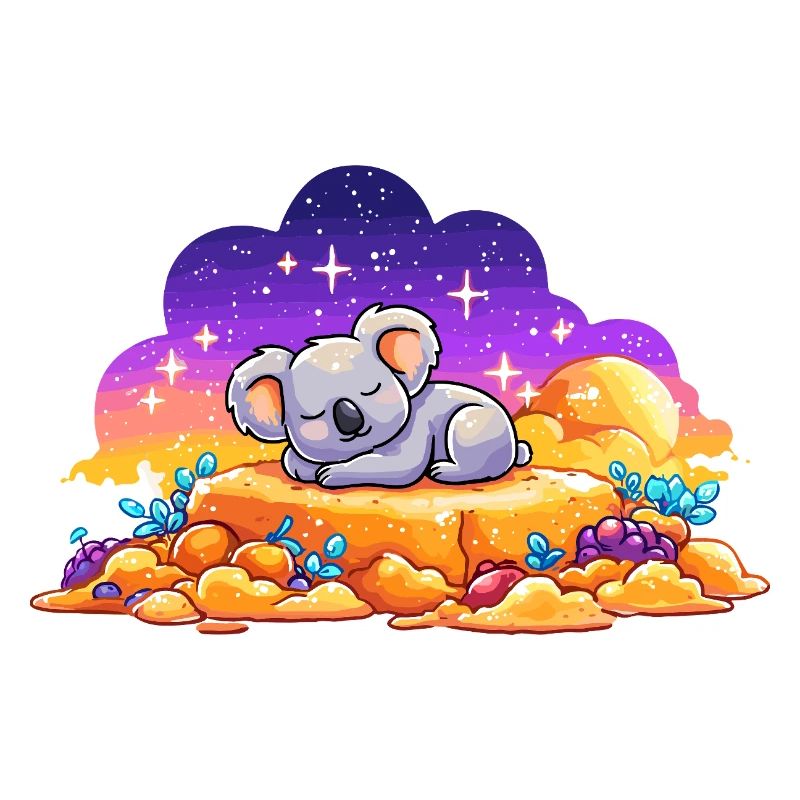 Sleeping koala on glowing rock