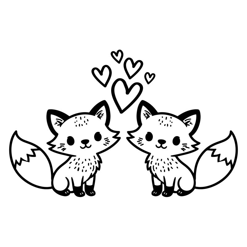 Fox Couple Hearts Love