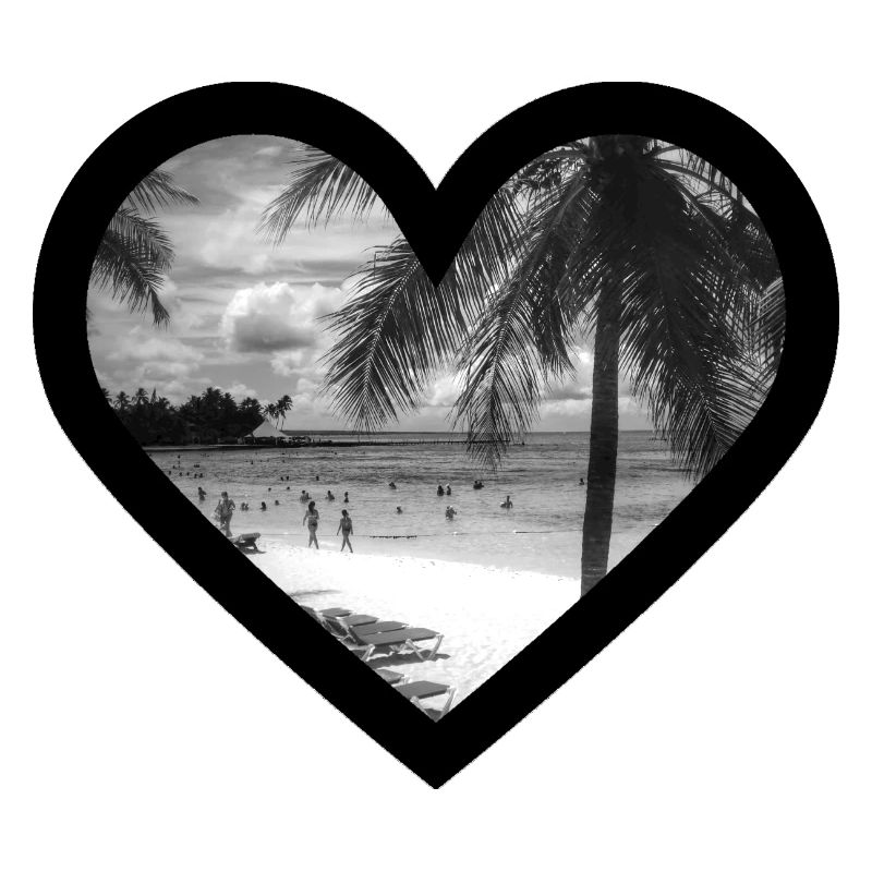 Beach with palm trees / black heart frame