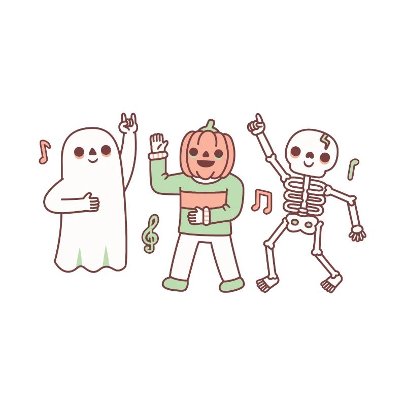 Funny Dancing Ghost, Jack O Lantern and Skeleton