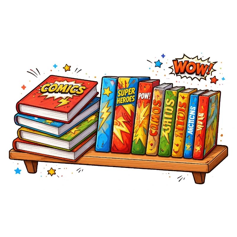 Regal mit Büchern Comic Cartoon Stil