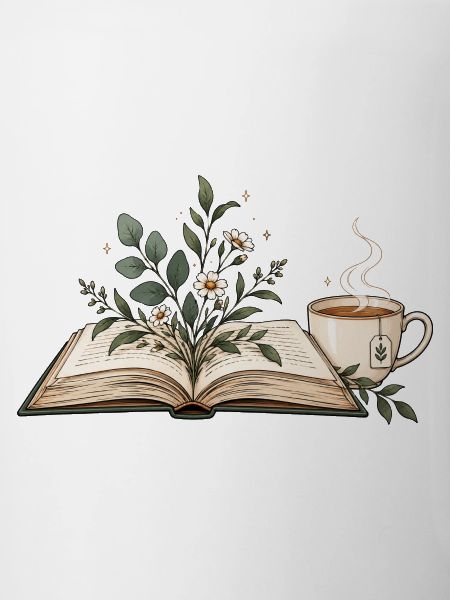 Buch mit Blumen & Teetasse