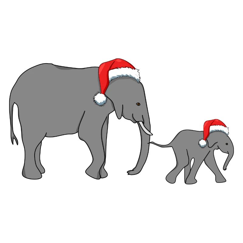 elefant mutter und kind mit weihnachtsmütze