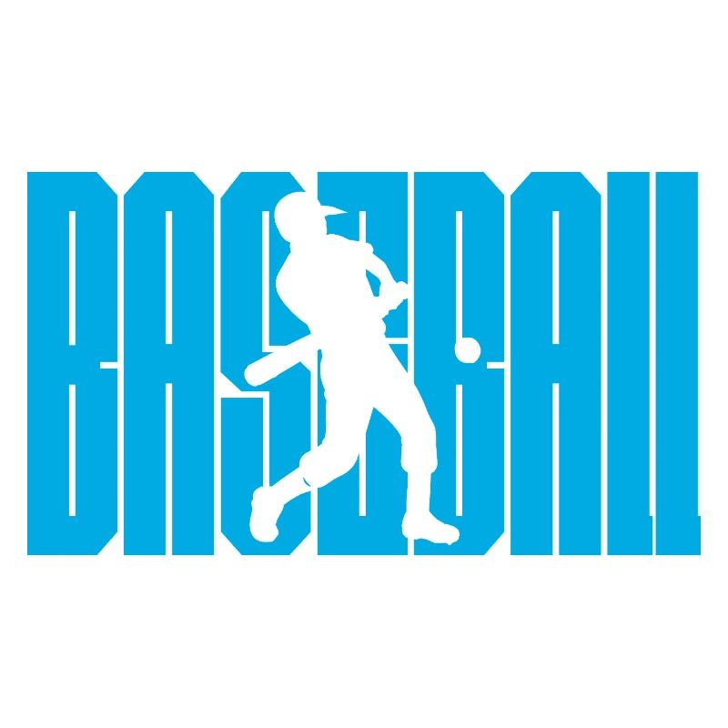 Baseball Swing Silhouette on Bold Blue Text