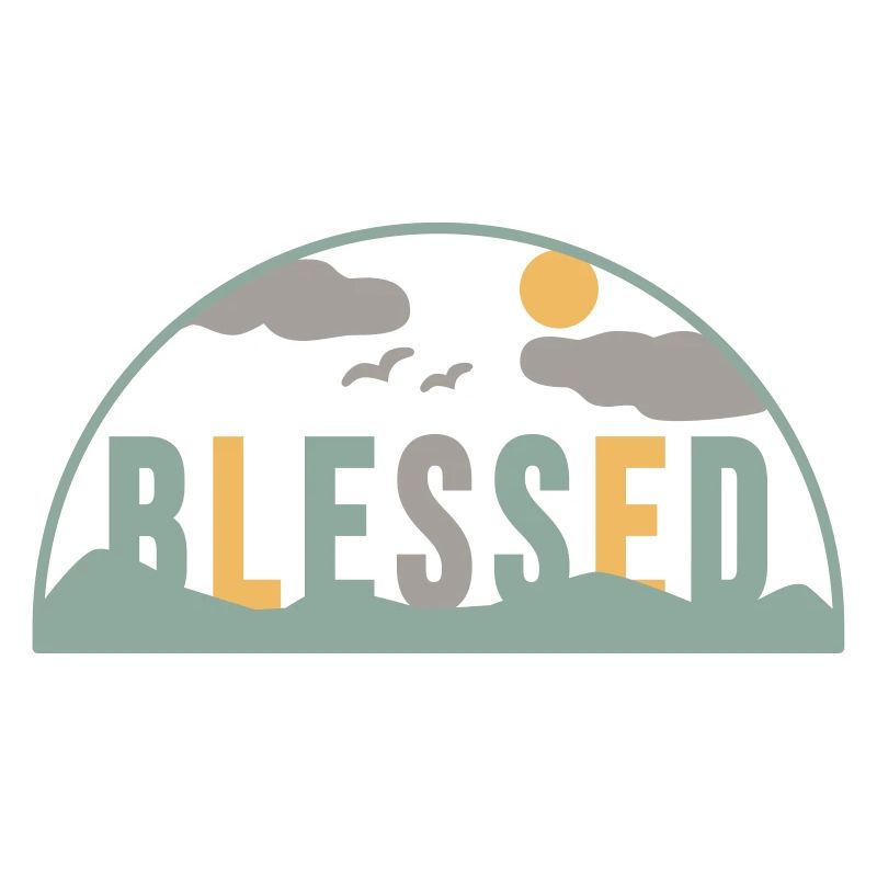 "Blessed" lettering with mountain panorama (boho style)