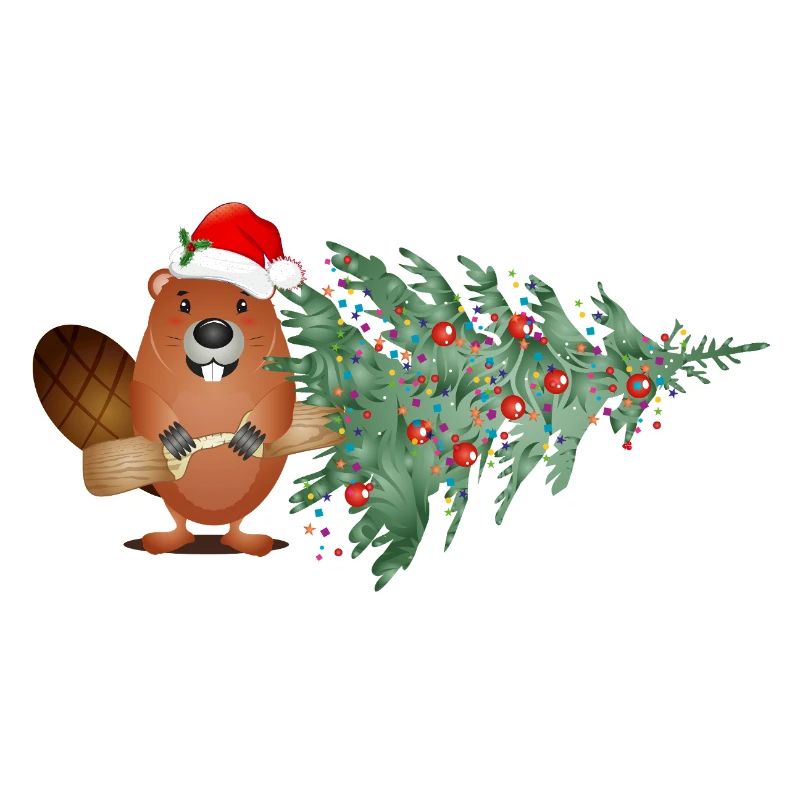 Mignon castor de Noël avec arbre de Noël