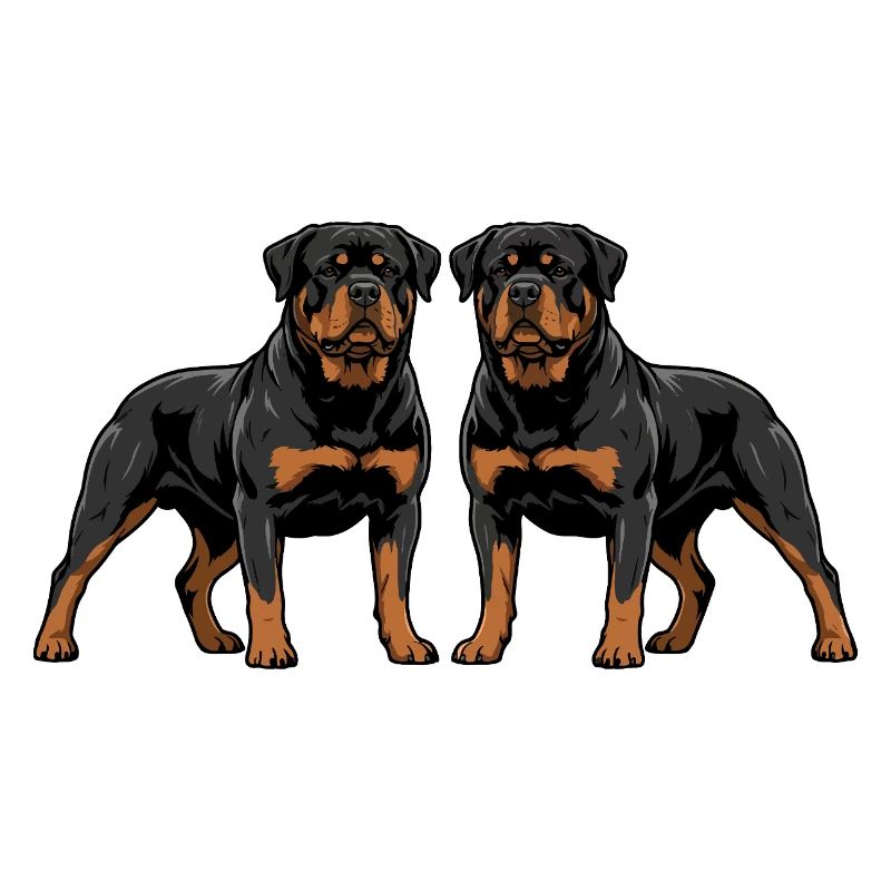 Double Rottweiler Duo Two Dogs Side By Side