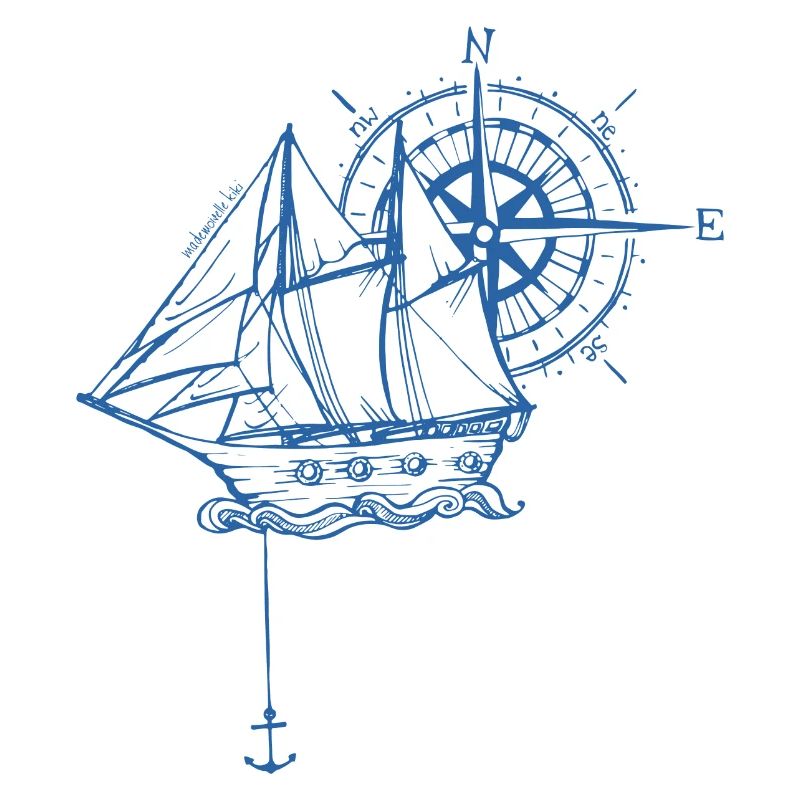 Blue ship with compass