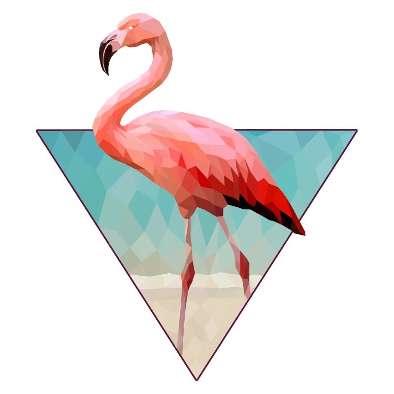 Flamant rose sur la plage dans le style Low Poly