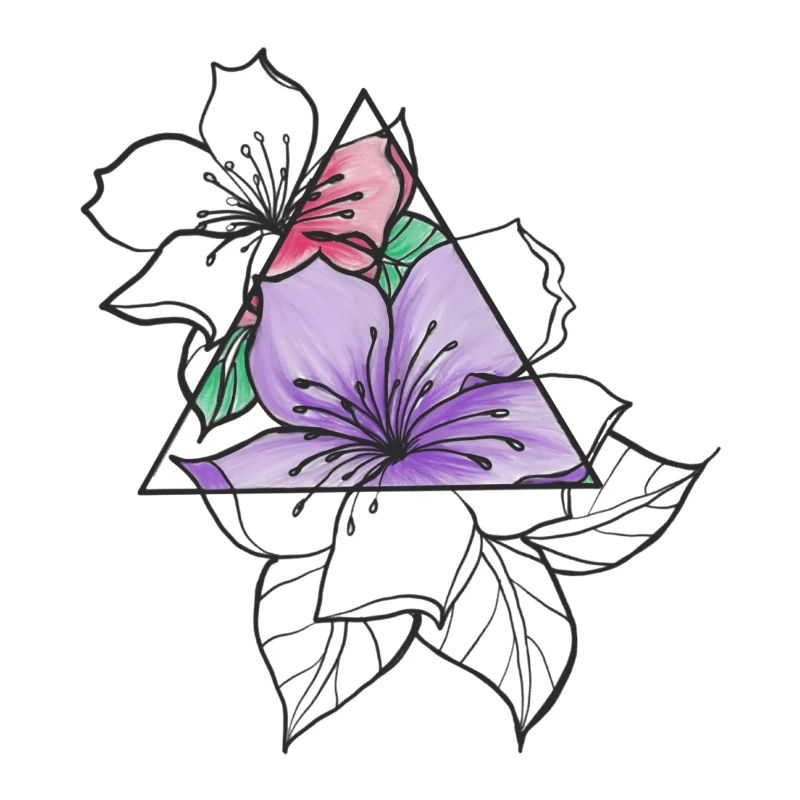 Fleurs Triangle Tatouage Aquarelle