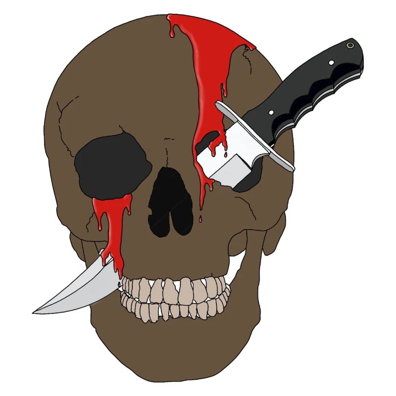 Blutiger Schädel mit Messer
