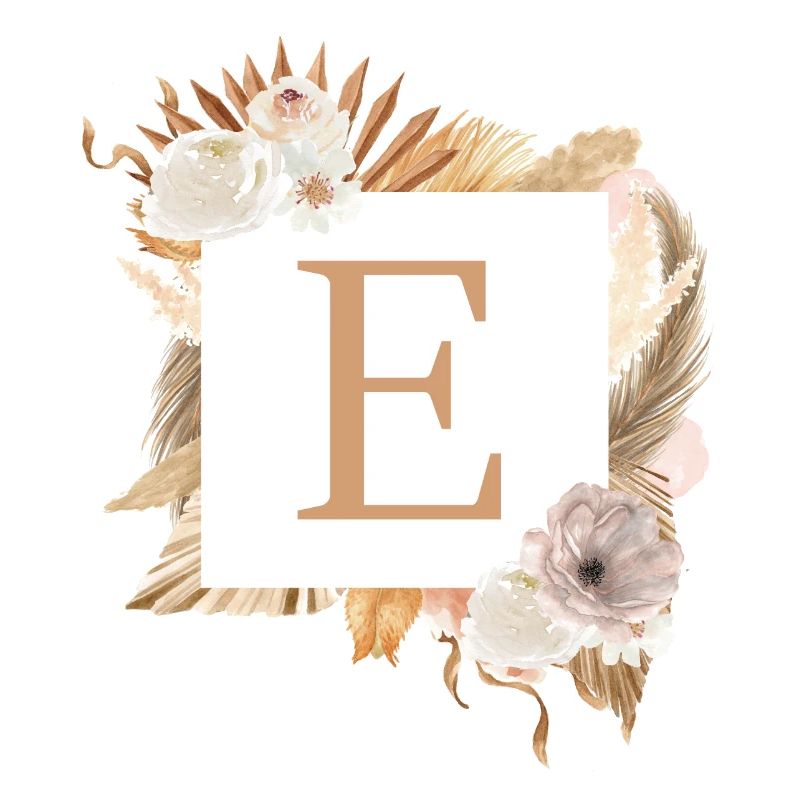 Customizable Monogram E Boho Palm Flowers