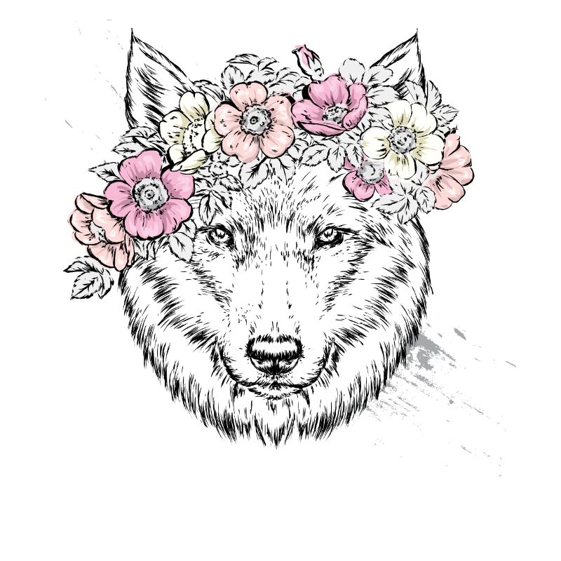 weißer Wolf mit Blumen - Wolf Tshirt