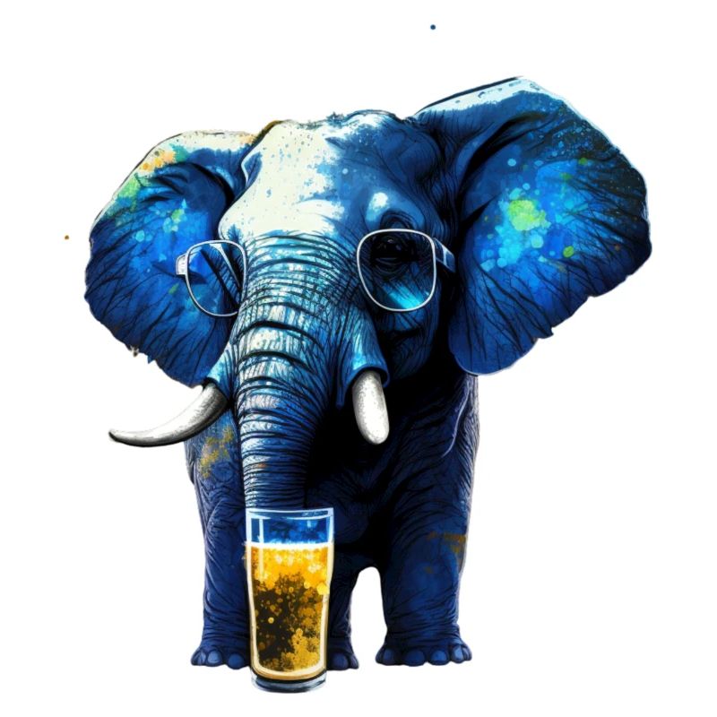 Cooler blauer Elefant mit Bier und Sonnenbrille