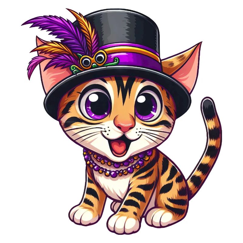 Cute Comic Bengal Cat Mardi Gras