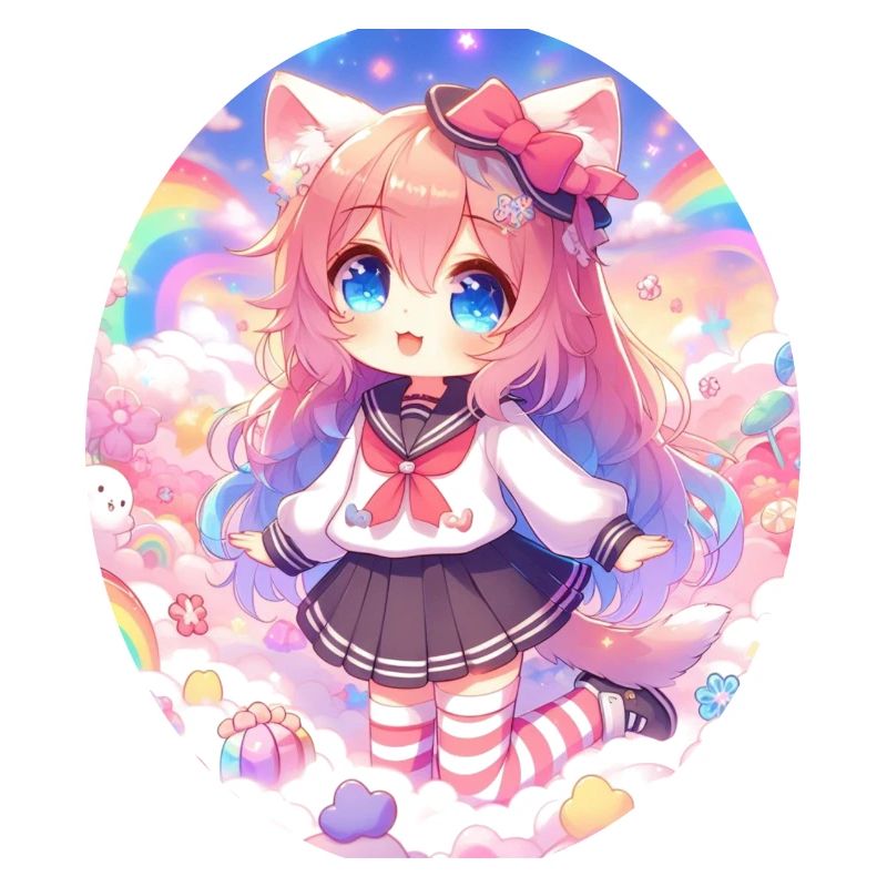 Ein süßes Anime Mädchen in einem Wolkengarten