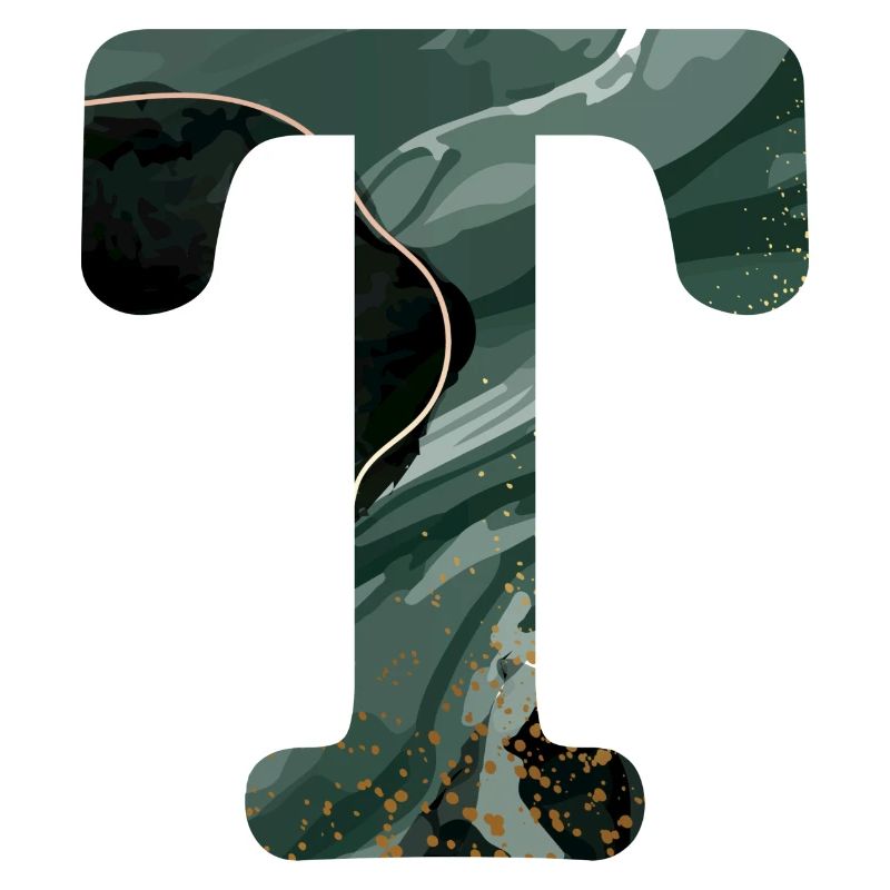 Lettre t marbré vert