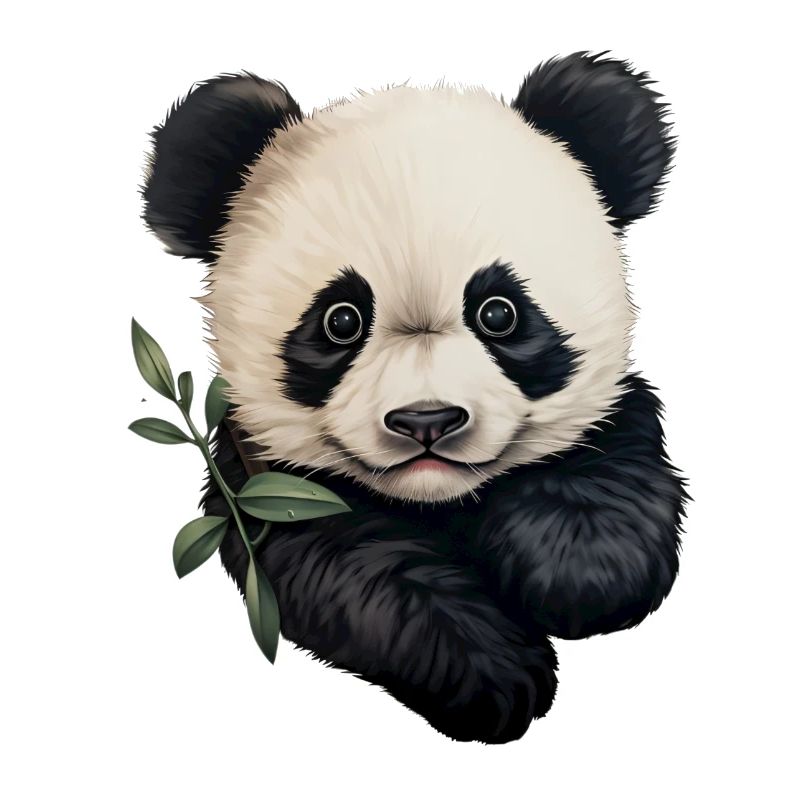 Un panda mâche une branche d’eucalyptus