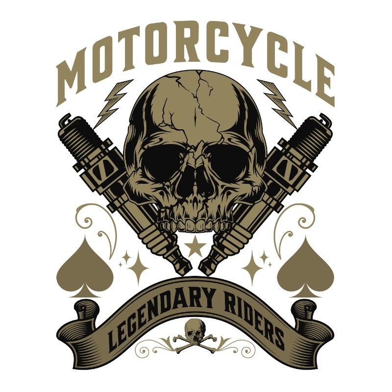 Biker skull with flames and spark plugs artwork