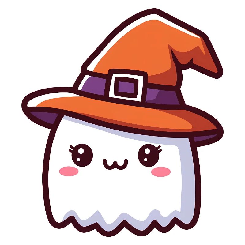 Fantôme mignon dans le chapeau de sorcière Halloween