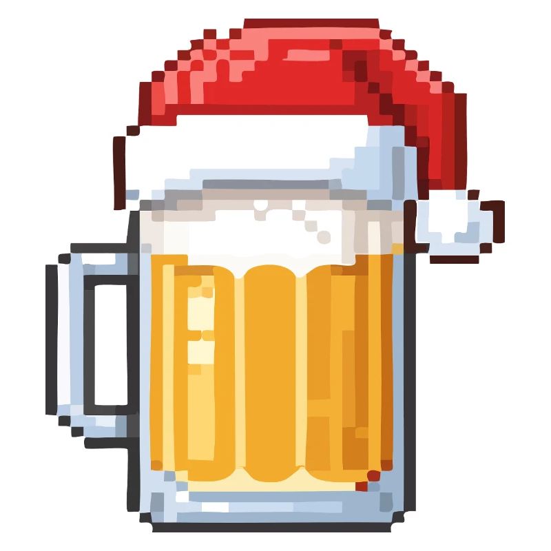 Bière Pixel avec Chapeau de Père Noël – Conception de Noël