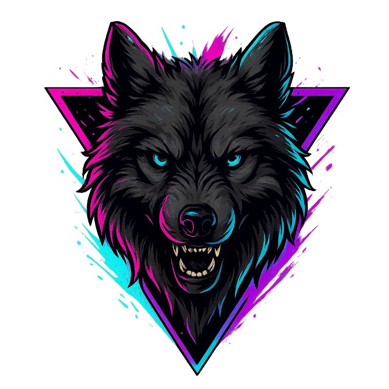 Loup néon en triangle rose violet