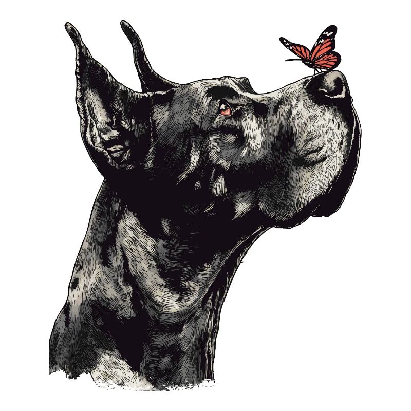 Great Dane with Red Butterfly