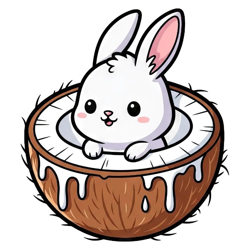 Cute Bunny Rabbit Cartoon Palm Tree Coconut