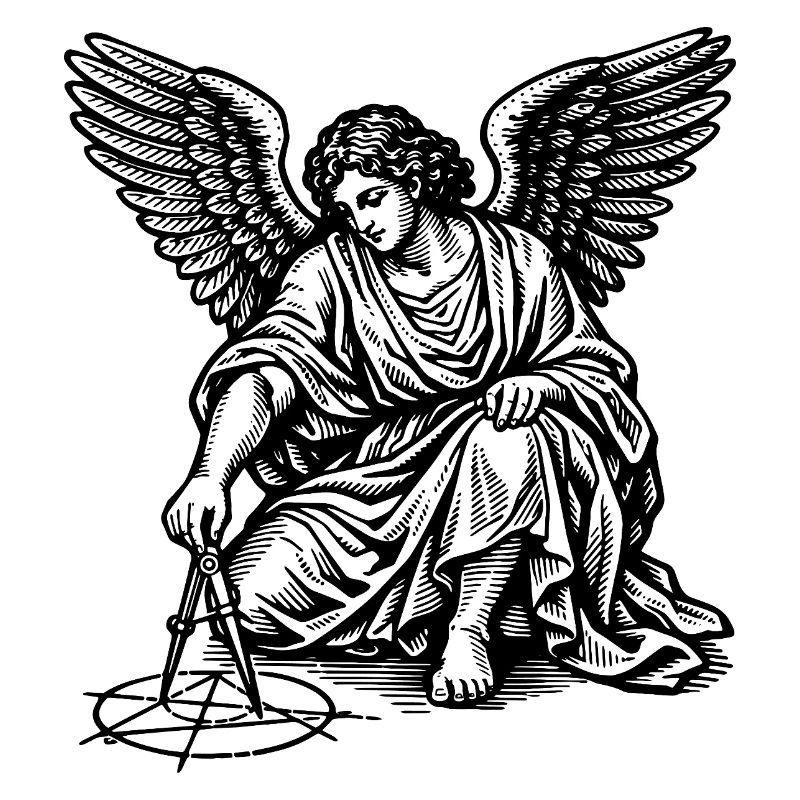 angel drawing geometric figures with compasses